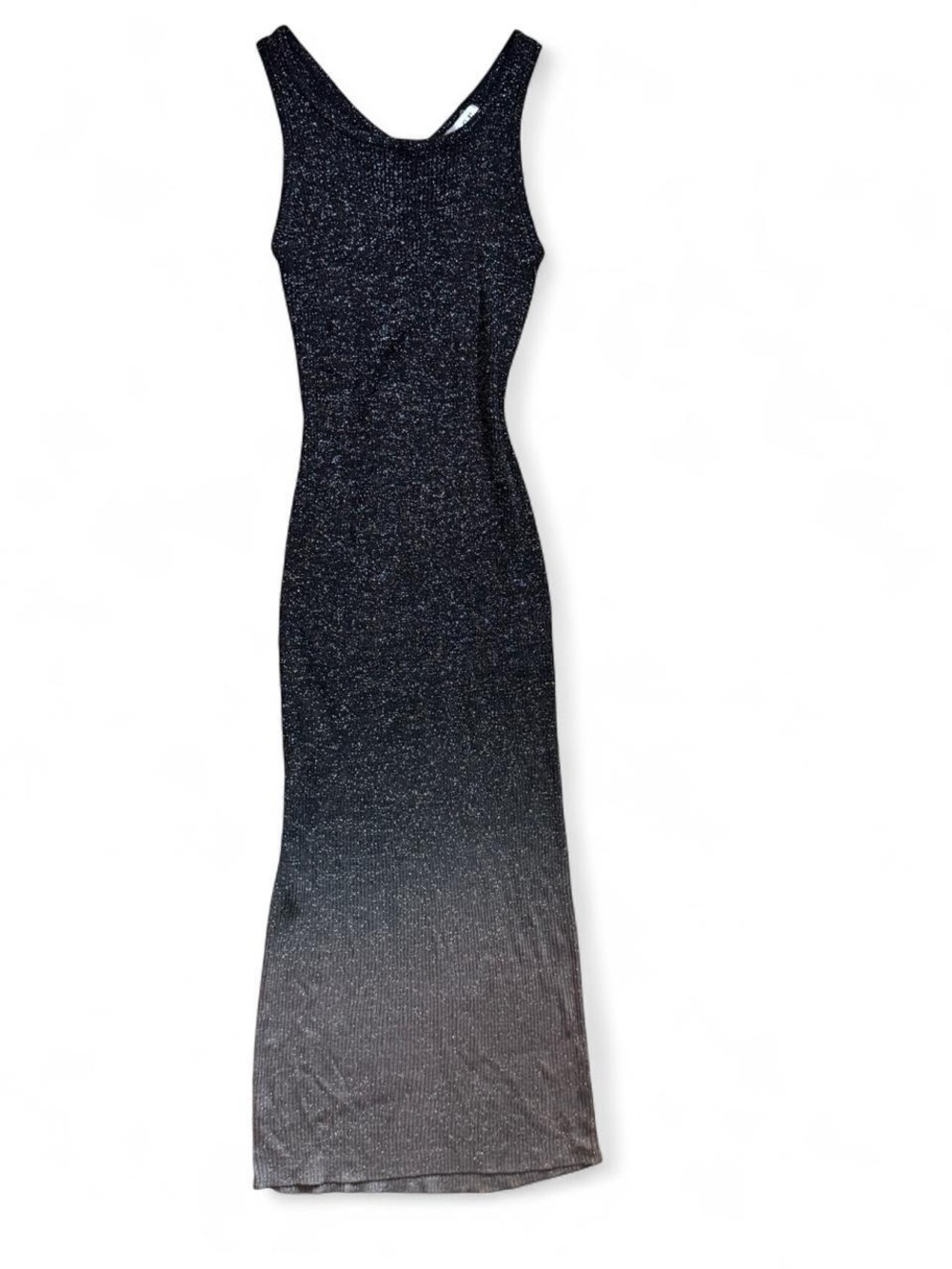Sleeveless Ombre Metallic Maxi Dress in Black and Gray